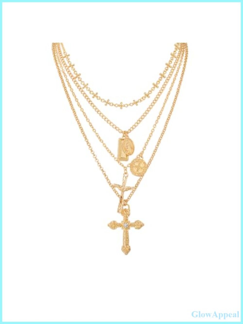 4PCS Layered Chunky Cross Necklace Set Gold Tone Alloy Pendant Necklaces